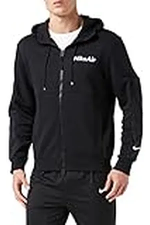Nike M NSW Air Hoodie FZ FLC Sweatshirt, Hombre, Black/Black/Black/White