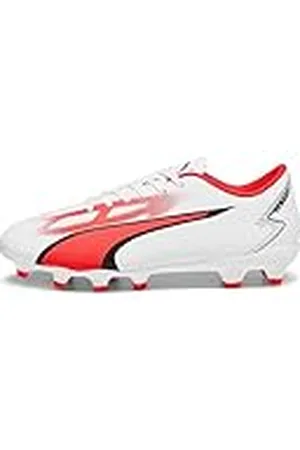 PUMA Ultra Play FG/AG, Zapatillas de fútbol, Blanco Negro-Fire Orc, 35.5 EU