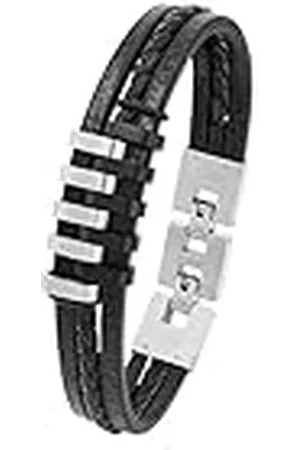 QS by s.Oliver Pulsera de acero inoxidable de cuero de los hombres del brazo de joyería 20 + 2 cm, , viene en caja de regalo de joyería