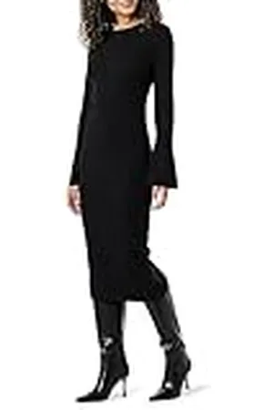 THE DROP Fernanda Vestido de Punto Acanalado y Mangas Acampanas para Mujer, , S
