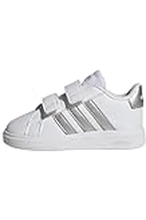 adidas Grand Court Lifestyle Hook and Loop Shoes, Zapatillas de Tenis, White/Matte Silver/Matte Silver, 24 EU