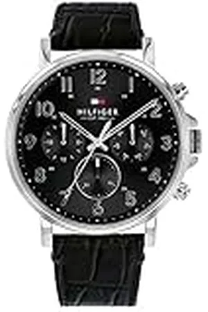 Tommy Hilfiger Reloj Analógico de Cuarzo Multifunción para Hombre con Correa de Cuero Negra - 1710381