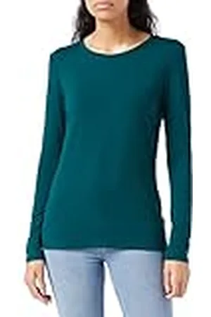 Amazon Camiseta de Cuello Caja, Manga Larga y Ajuste Clásico (Disponible en Tallas Grandes) Mujer, , M