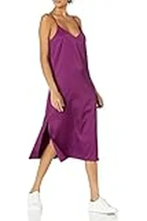 THE DROP Ana Vestido de estilo lencero de largo medio y efecto de seda con cuello de pico para Mujer, XXL, Zumo de