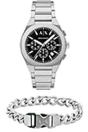 Armani Exchange Hombre Reloj de Acero Inoxidable Plateado y Pulsera, Set