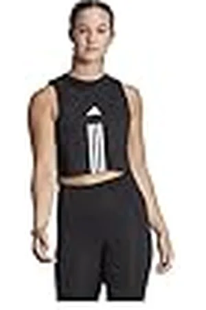 adidas Mujer Train Essentials Train Cotton 3-Stripes Crop Tank Top, Black/White, L