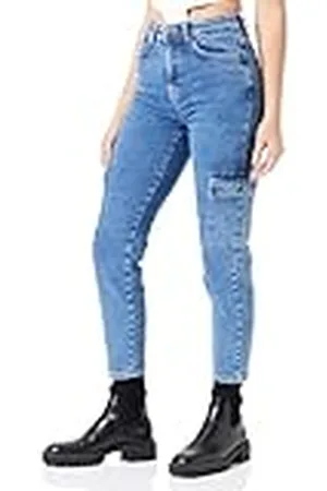Noisy May Pantalones Vaqueros de Carga de Cintura Alta para Mujer Ajuste Regular Denim NMMONI, Color: , Talla:31W / 32L, Largo de la Pierna:L32