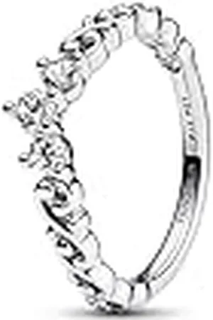 PANDORA Moments Anillo con diseño de tiara real de plata de ley con circonitas cúbicas transparentes, talla 48