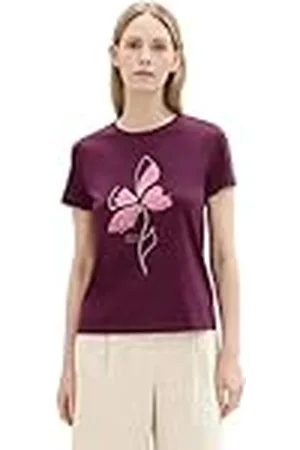TOM TAILOR 1043835 Camiseta básica con Estampado fotográfico, 35796-Blackberry, XL Mujeres