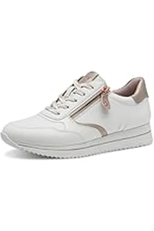 Jana Damen Sneaker Flach mit Reißverschluss Vegan, Zapatillas Mujer, Blanco, Oro Rosa, 36 EU