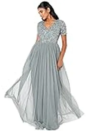 Maya Deluxe Vestido Maxi Adornado con Escote En V Dama de Honor para Mujer, , 50