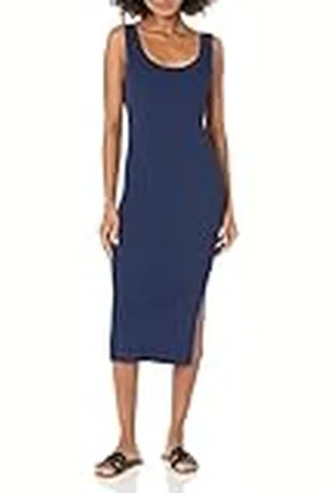 THE DROP Yasmin Vestido Midi de Tirantes de Punto de Canalé para Mujer, , 4XL Grande