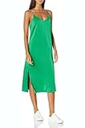 THE DROP Ana Silky vestido de cuello en V Midi Slip para Mujer, Esmeralda., 4XL Grande