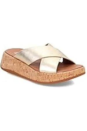 FitFlop F-Mode Leather/Cork Flatform Cross Slide, Sandalias Planas Mujer, , 41 EU