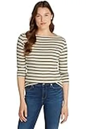 Tommy Hilfiger Camiseta de Manga Larga para Mujer Slim Cuello Barco, Multicolor (Fine Stp Country Ivory/ Drk N Navy), XXL