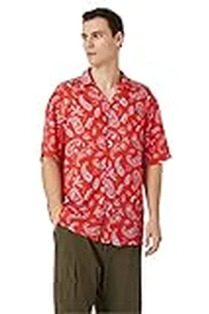 Koton Short Sleeve Shirt Lapel Neck Ethnic Printed Camisa, , XXL para Hombre