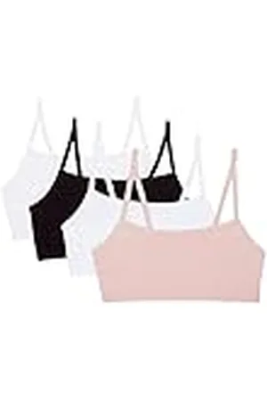 Fruit Of The Loom Spaghetti Strap Cotton Sports Bra Sujetador Deportivo, Opaco, Blushing Rose/Blanco/Blanco/Negro, Paquete de 4, 44 (Pack de 4) para Mujer