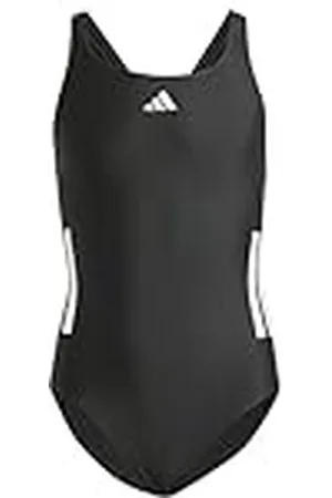 adidas Niñas 3-Stripes C-Back Swimsuit Kids, Black/White, 13-14 Years