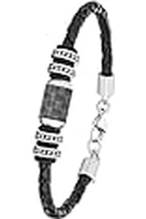 QS by s.Oliver Pulsera de acero inoxidable de carbono, cuero de los hombres del brazo de joyería 20 + 2 cm, plata, viene en caja de regalo de joyería
