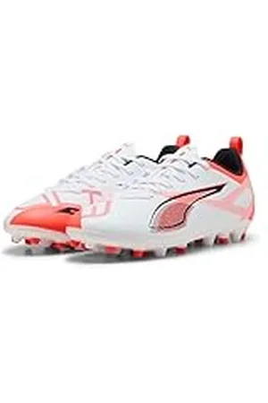 PUMA Ultra 5 Play MG JR, Zapatillas de fútbol, White Black-Glowing Red, 34 EU