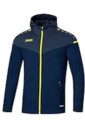 Jako Chaqueta con capucha Champ 2.0 para hombre, azul marino, azul oscuro, amarillo neón, talla L