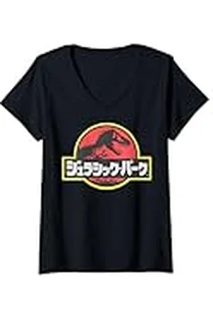Jurassic Park Mujer Logotipo de Kanji Fade de Camiseta Cuello V
