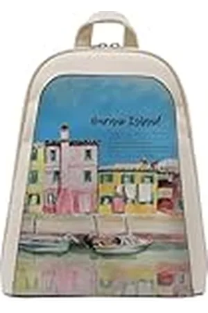 Dogo Femme Cuir Vegan Crème Fait Main et Mode Sac à dos - Burano Island Motif