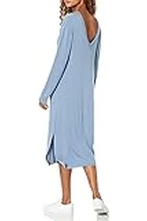 THE DROP Vestido sudadera midi Suki para mujer, con espalda de pico, en punto acanalado, S