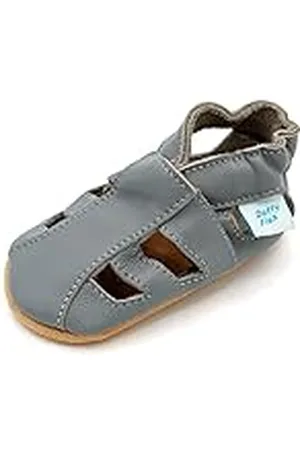 Dotty Fish Zapatos de Cuero Suave para bebés. Sandalias Gris para niños y niñas. 0-6 Meses (17 EU)