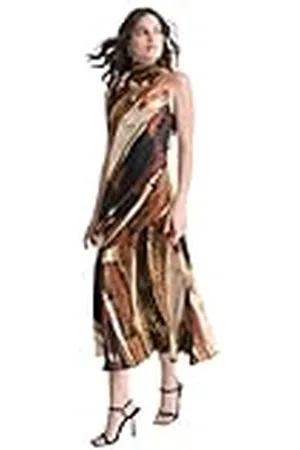 DKNY Sleeveless Printed Tie Neck Dress Vestido, , M Mujeres