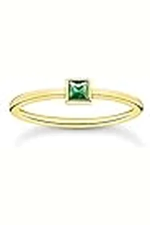 Thomas Sabo Anillo para mujer con piedra verde y oro de plata de ley 925, oro amarillo 750 TR2395-472-6, 54, Plata de ley, Piedra de cristal.