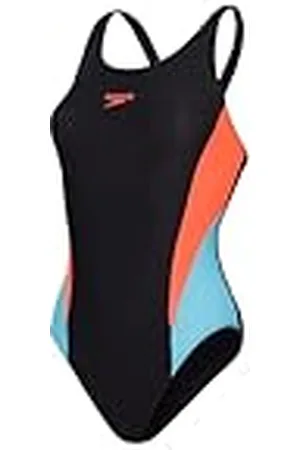 Speedo Bañador de 1 Pieza 2.0 con Bloques de Color | Traje de baño de Entrenamiento | Tacto Suave | Fitness en el Agua Traje de baño para Mujer, Negro/Rojo Sirena/Azul Picton, 34