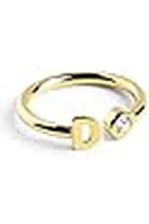 SINGULARU Anillo Personalizado Letter Spark. Ajustable. Plata de Ley 925 con Acabado Baño de de 18 Kt. Talla Unica. Joyas para Mujer. Letra D