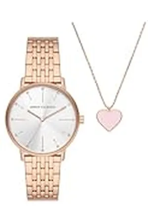 Armani Exchange Reloj Mujer, Movimiento de cuarzo de tres agujas, 36MM Caja de acero inoxidable color oro rosa con correa de acero inoxidable, AX7145SET