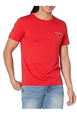 Emporio Armani Camiseta para Hombre con Cuello Redondo Y Diseño de Águila, Rojo Rubí, XL