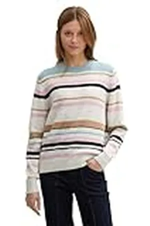 TOM TAILOR 1043981 Jersey de Punto con patrón de Rayas de Colores, 36539-Irregular Multicolor Stripe, L para Mujer