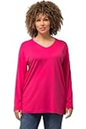 Ulla Popken Camiseta básica en V, Manga Larga, , 52-54 para Mujer