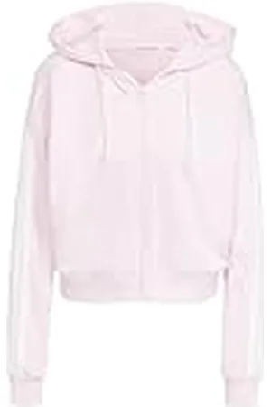 adidas Mujer Essentials 3-Stripes French Terry Full Zip Hoodie, Clear Pink/White, XXL