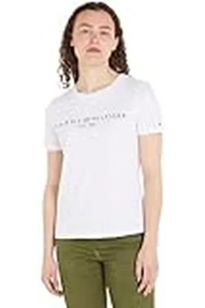 Tommy Hilfiger REG Corp Logo C-NK SS WW0WW40276, Camisetas de Punto de Manga Corta, Mujer, Blanco (TH Optic White), S