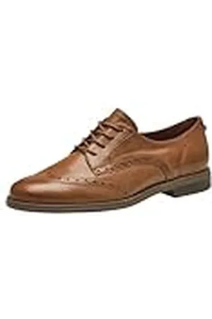 Tamaris Zapatos de Cordones de Caña Baja para Mujer, Cómodos, de Piel, Nuez, 36 EU