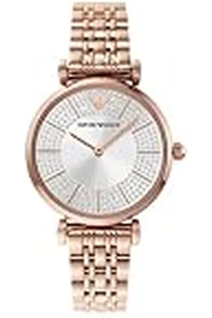 Emporio Armani Reloj de mujer, movimiento de dos manecillas, caja de acero inoxidable color oro rosa de 32 mm con correa de acero inoxidable, AR11446