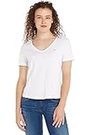 Tommy Hilfiger Mujer Camiseta Manga Corta TJW Slim Soft Cuello de Pico, , M