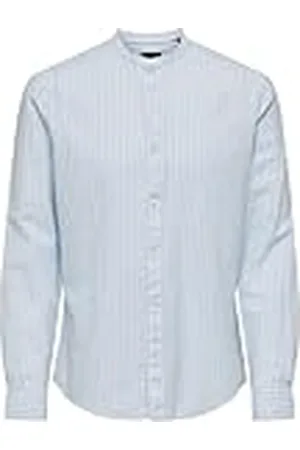 Only & Sons ONLY&SONS Camisa de Lino de Manga Larga para Hombre, Camisa básica a Rayas, Ajustada y Ligera, Color: , Talla:S