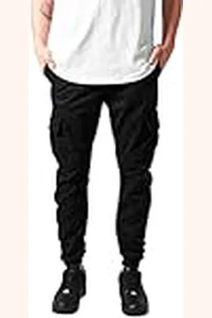 Urban classics Pantalón jogging Cargo con bolsillos de parche 2 laterales y 2 traseros, ajuste slim fit, color liso, cintura cordón, puños elásticos, color negro, talla M