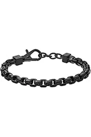Armani Exchange Pulsera para Hombre, Longitud Interior: 185-205mm / Tamaño Eslabón Cadena: 8x8x4mm Negro Pulsera de Acero Inoxidable, AXG0047001