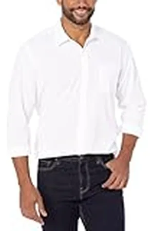 Amazon Camisa Informal de Popelina con Manga Larga y Corte Recto Hombre, , S