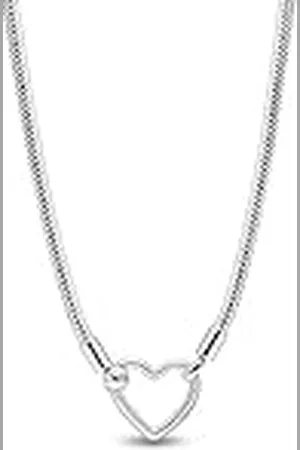 PANDORA Moments 393377C00-45 - Collar de eslabones de serpiente con cierre de corazón, de de ley, compatible con los abalorios Moments, tamaño 45 cm, 45 cm, de ley, No es una piedra