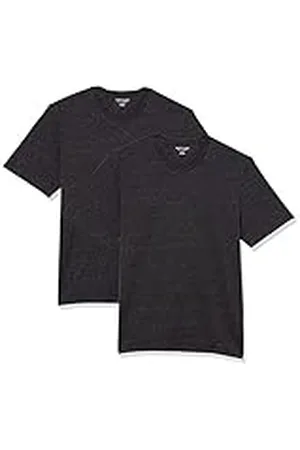 Amazon Camiseta de manga corta, cuello de pico, corte recto (disponible en tallas grandes y largos especiales) Hombre, Pack de 2, , L