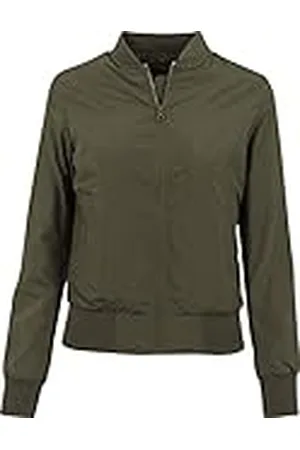 Urban classics Chaqueta Bomber ligera mujer con bolsillos delanteros, cintura, puños y cuellos elásticos, apertura delantera con cremallera, de manga larga, color verde, talla M