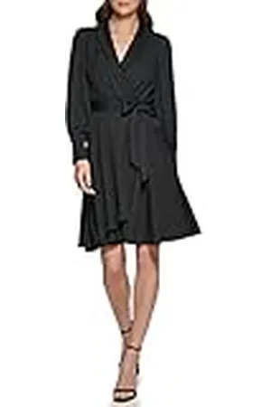 DKNY Balloon Sleeve V-Neck Knee-Lenght Dress vestiti, , 4 Da Donna